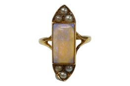 A George V 18ct gold, opal and split pearl cluster set up-finger ring, size L, gross weight 3.3