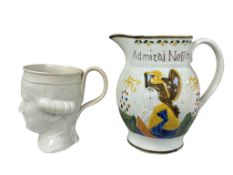 A late 18th century Admiral Rodney commemorative pearlware mug and Admiral Nelson / Admiral