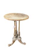A Victorian giltwood and composition circular wine table with later velvet covered top, diameter