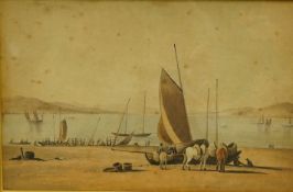 R. P. Kane, Fisherfolk on a beach, watercolour, 27 x 41cm