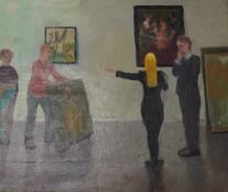 Charles Williams NEAC (b.1965), Interior of a gallery, unsigned, oil on canvas, unframed, 30 x 35cm