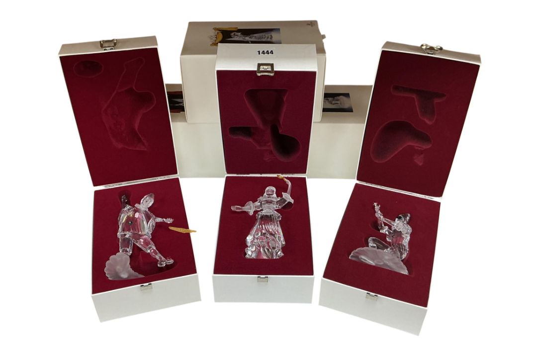 Three Swarovski crystal glass figures comprising Pierrot, Masquerade Columbine and Harlequin, each - Image 1 of 2