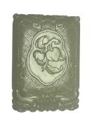 A Chinese carved white jade amulet/pendant, 5.5cm wide