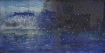 Keith Grant, ‘Snow Squall Lofoten‘, signed and inscribed, mixed media on board, 26 x 50cm