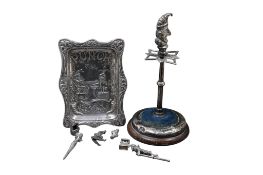 The John Styles Punch and Judy Collection,a silver PUNCH card tray, silver mounted hatpin stand, and