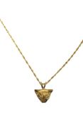 A late 20th century 9ct gold and gem set leopard's head pendant, overall 13mm, on a 375 chain, gross