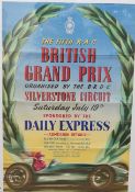 The Fifth R.A.C British Grand Prix poster, circa 1952, 'ORGANISED BY THE B.R.D.C SILVERSTONE CIRCUIT