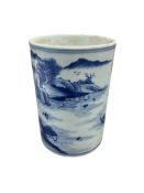 A Chinese blue and white porcelain cylindrical brush pot, 14cm high