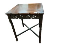 A late 19th century Chinese square rosewood table, 61cm, height 73cm