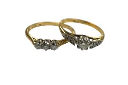 Two 18ct and diamond rings, including a single stone with diamond set shoulders, gross weight 4