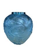 A blue Archer’s glass vase, a copy of the 1921 Lalique model, height 25cm
