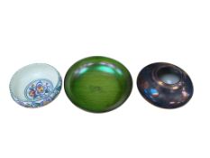 A Poole Pottery hand-painted floral bowl, together with a lustre glazed studio pottery bowl and a