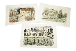 Robert Tavener (1920-2004), three small hand coloured lithographs, Cat & Farmyard, Cheltenham and
