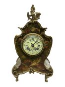 A 19th century French Vernis Martin lacquer mantel clock, striking on a gong, with pendulum and key,