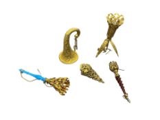 A collection of five Victorian gilt metal posy holders, largest approx. 11cm.