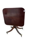 A Regency rectangular mahogany tilt top breakfast table, (size reduced) width 91cm, depth 74cm,