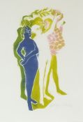 Carolyn Trant, figural study, signed in pencil and dated 04, linocut, 30 x 21cm