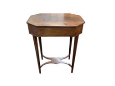 A George III octagonal mahogany work table, width 55cm, depth 38cm, height 70cm