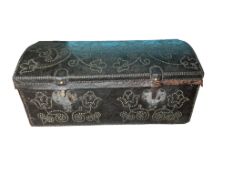 An 18th century Dutch leather covered studded dome top trunk, width 111cm, depth 52cm, height 49cm