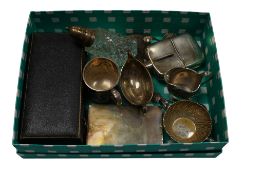 A collection of silver items, to include a late Victorian silver mounted glass hip flask, Sampson