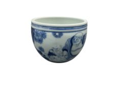 A Chinese blue and white miniature jardienere, 10cm in diameter