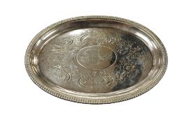 A George III silver mounted wooden oval teapot stand, by John Eams, London, 1806, with engraved