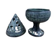 A Chinese bronze incense burner with cover, height 33cm