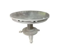 A white painted wood and metallic topped 'June' style dining table, with removable leaves,