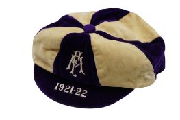 FA Trial cap, 1921-22, the purple and white quartered velvet cap embroidered FA and dated 1921-22