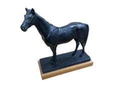 Marshall, a cold cast resin bronze horse, signed, raised on a wood plinth, 34cm wide