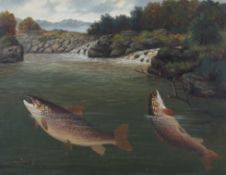 A. Rowland Knight (British, fl.1810-40)Two trout in a river,signed lower left,oil on canvas,41 x