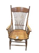 An early 20th century ash spindleback Windsor armchair, width 60cm, depth 50cm, height 116cm