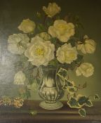 Eustace Liscard (20th. C), still life of flowers and ivy in a vase, signed, oil on canvas, 58 x