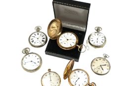 A late 19th century Elgin gold plated keyless hunter pocket watch, engraved with aesthetic