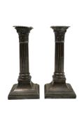 A pair of Edwardian silver Corinthian column candlesticks, by Hawksworth, Eyre & Co, Sheffield,
