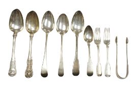 Five assorted mainly 19th century silver table spoons, various dates and makers, including