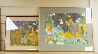Frank Dickens, ‘No Room in the Arc’ and one other, each signed, watercolours, largest 37 x 38cm