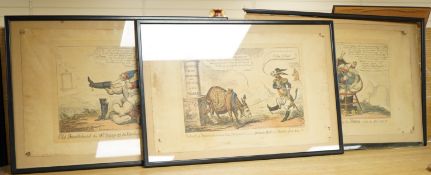 After George Cruikshank, three satirical etchings to include ‘Old Bumblehead the 18th, trying on the