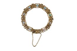 An early 20th century 9ct and white opal set gate link bracelet, approx. 18cm, gross weight 13.7