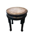 A Chinese rouge marble top hardwood jardiniere stand, diameter 42cm, height 47cm