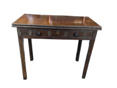 A Chippendale style mahogany folding tea table, width 89cm, depth 45cm, height 74cm