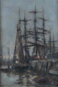 Bertram Walter Priestman, (1868-1951), Harbour scene with tall ships