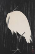 Koson Ohara, (Japanese, 1877-1945), 'Egret in the Rain'