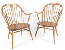 Lucian Ercolani (Italian, 1888-1976) for Ercol: A pair of Model 514 'Cowhorn' elbow chairs