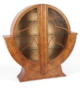 An Art Deco walnut and burr walnut glazed display cabinet
