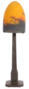 An Art Deco Brousseval cast iron table lamp, with Muller Freres glass shade