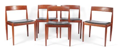 Kai Kristiansen (Danish, b. 1929) for Fritz Hansen: A set of five '4110' teak dining chairs