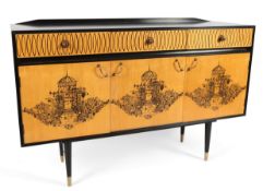 Robert and Dorothy Heritage for Heals: A mid-century ebonised and decorated credenza