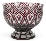Manner of Otto Prutscher (Austrian, 1880-1949): A Bohemian ruby overlaid glass punch bowl