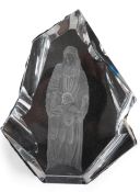 A Baccarat reverse intagio engraved crystal sculpture, depicting St. Joseph and Jesus